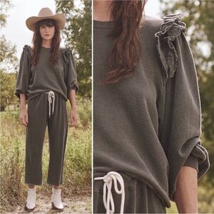 The Great. Eyelet Ruffle Sweatshirt Charcoal Size 2